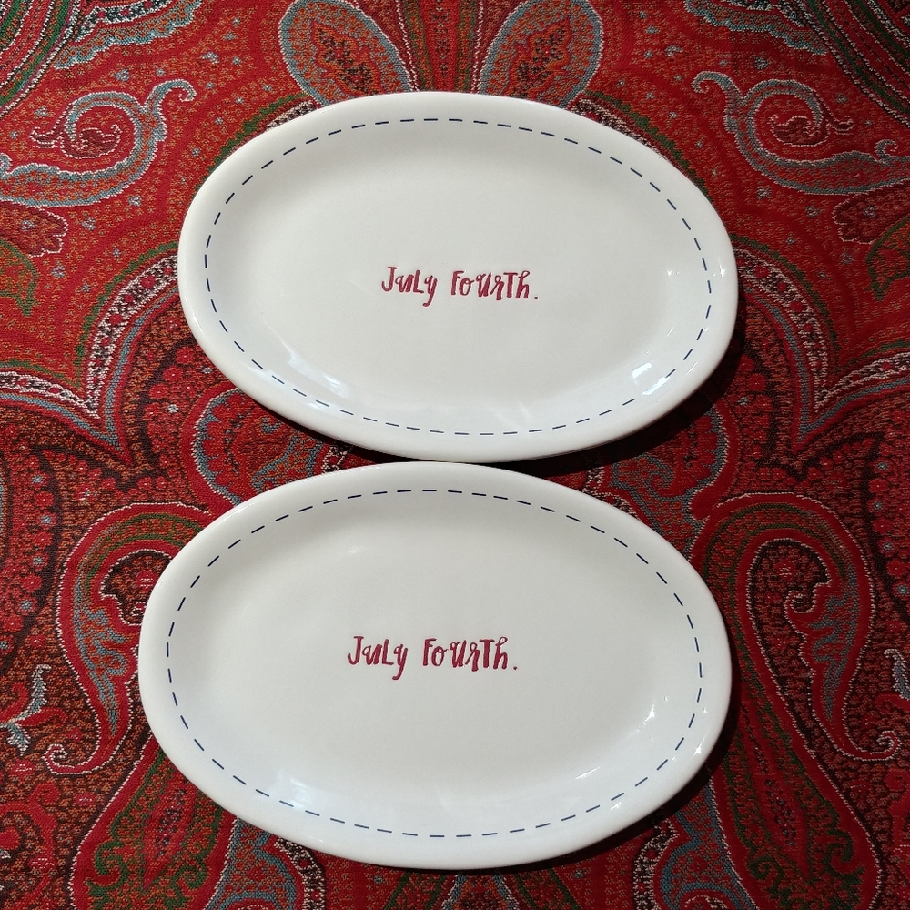 Rae Dunn Ceramic Snack Plates "July Fourth" NWT